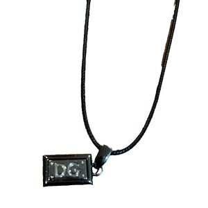 Dolce & Gabbana Men's Stainless Steel Dog Tag Necklace silver on black rope logo